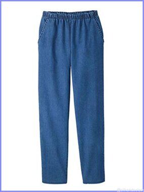 Women's Pull On Elastic Waist Jeans with Side Pockets Straight Leg